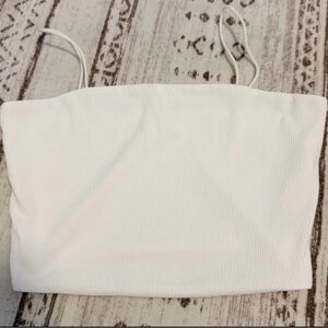 White Ribbed Spaghetti Strap Crop Top